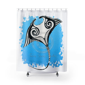 Manta Ray Tribal Doodle Blue Pattern Shower Curtain 71X74 Home Decor
