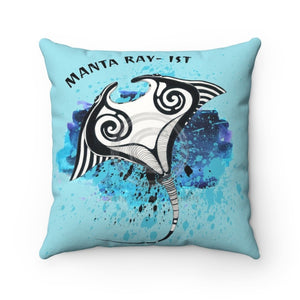 Manta Ray Tribal Ink Blue Square Pillow 14X14 Home Decor