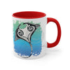 Manta Ray Tribal Teal Ink White Art Accent Coffee Mug 11Oz