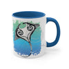 Manta Ray Tribal Teal Ink White Art Accent Coffee Mug 11Oz