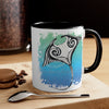 Manta Ray Tribal Teal Ink White Art Accent Coffee Mug 11Oz