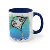 Manta Ray Tribal Teal Ink White Art Accent Coffee Mug 11Oz