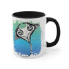 Manta Ray Tribal Teal Ink White Art Accent Coffee Mug 11Oz