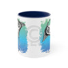 Manta Ray Tribal Teal Ink White Art Accent Coffee Mug 11Oz Navy /