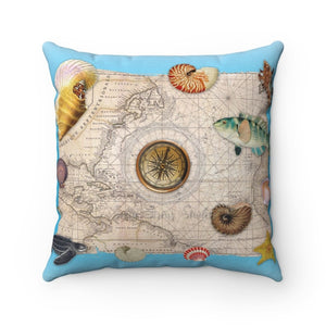 Marine Treasures Vintage Map Blue Square Pillow 14X14 Home Decor