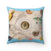 Marine Treasures Vintage Map Blue Square Pillow Home Decor