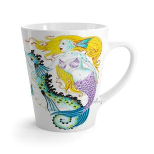 Mermaid And Seahorse Watercolor Art White Latte Mug 12Oz Mug