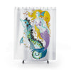 Mermaid And Seahorse Watercolor Blue Art Shower Curtain 71X74 Home Decor