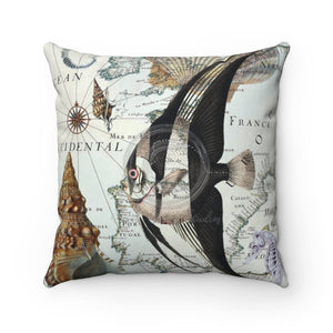 Nautical Marine Vintage Map Seahorse Triton Art Square Pillow 14 × Home Decor