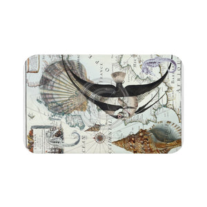 Nautical Marine Vintage Map Seahorse Triton Art White Bath Mat 34 × 21 Home Decor