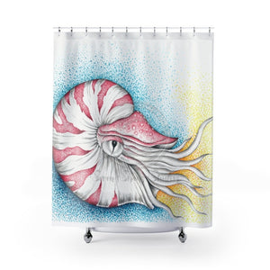 Nautilus Octopus Watercolor Ink Shower Curtain 71 × 74 Home Decor