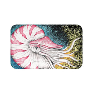 Nautilus Stippling Ink Art Black Bath Mat 34 × 21 Home Decor