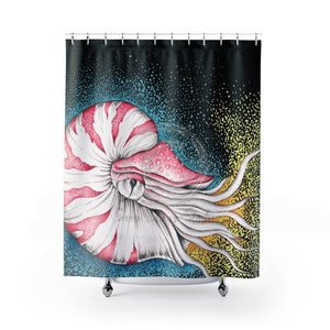 Nautilus Stippling Ink Art Black Shower Curtain 71 × 74 Home Decor