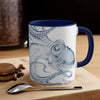 Navy Blue Octopus Ink On White Art Accent Coffee Mug 11Oz