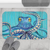 Octopus Blue Teal Boards Kraken Ink Art Bath Mat Home Decor
