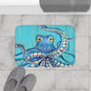 Octopus Blue Teal Boards Kraken Ink Art Bath Mat Home Decor