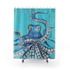 Octopus Blue Teal Boards Kraken Ink Art Shower Curtain 71 × 74 Home Decor