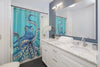 Octopus Blue Teal Boards Kraken Ink Art Shower Curtain Home Decor