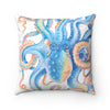 Octopus Blue Tentacles White Art Square Pillow Home Decor