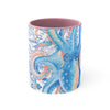 Octopus Blue Vintage Map Watercolor On White Art Accent Coffee Mug 11Oz Pink /