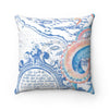Octopus Blue Vintage Map White Art Ii Square Pillow 14X14 Home Decor