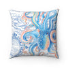 Octopus Blue Vintage Map White Art Square Pillow 14X14 Home Decor
