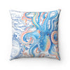 Octopus Blue Vintage Map White Art Square Pillow Home Decor