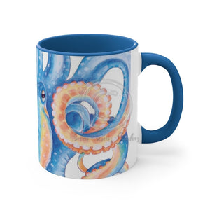 Octopus Blue Watercolor On White Art Accent Coffee Mug 11Oz /