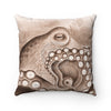 Octopus Brown Sepia Watercolor Square Pillow Home Decor