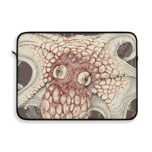 Octopus Brown Taupe Vintage Map Ink Art Laptop Sleeve 15