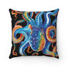 Octopus Colorful Black Art Square Pillow 14X14 Home Decor