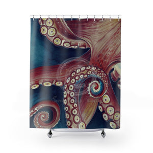 Octopus Coral Reef Colors Watercolor Art Shower Curtain 71 × 74 Home Decor