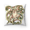 Octopus Green Olive White Watercolor Art Square Pillow 14X14 Home Decor