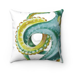 Octopus Green Tentacles White Art Ii Square Pillow 14X14 Home Decor