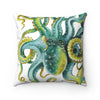Octopus Green Tentacles White Art Square Pillow 14X14 Home Decor