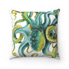 Octopus Green Tentacles White Art Square Pillow Home Decor