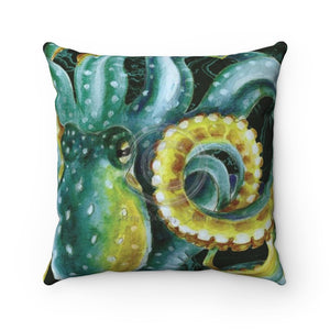 Octopus Green Vintage Map Dark Art Ii Square Pillow 14X14 Home Decor