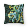 Octopus Green Vintage Map Dark Art Square Pillow 14X14 Home Decor