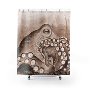 Octopus In Sepia Brown Watercolor Art Shower Curtain 71 X 74 Home Decor