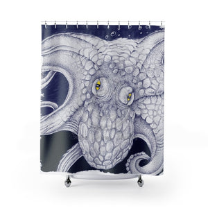 Octopus Ink Blue Shower Curtain 71 × 74 Home Decor