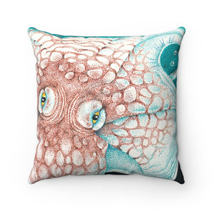 Octopus Ink Orange Teal Square Pillow 14 × Home Decor