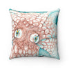 Octopus Ink Orange Teal Square Pillow Home Decor