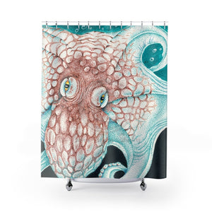 Octopus Ink Teal Orange Ii Shower Curtain 71 × 74 Home Decor