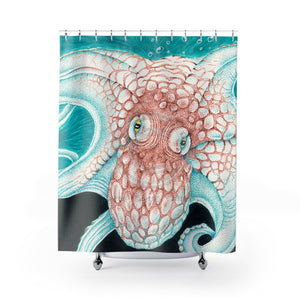 Octopus Ink Teal Orange Shower Curtain 71 × 74 Home Decor