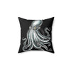 Octopus Kraken Black Green Stipple Ink Art Square Pillow Home Decor