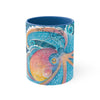 Octopus Kraken Rainbow Dance Watercolor Vintage Map Accent Coffee Mug 11Oz Blue /