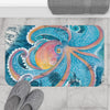 Octopus Kraken Rainbow Dance Watercolor Vintage Map Bath Mat Home Decor