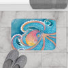 Octopus Kraken Rainbow Teal Dance Watercolor Bath Mat Home Decor