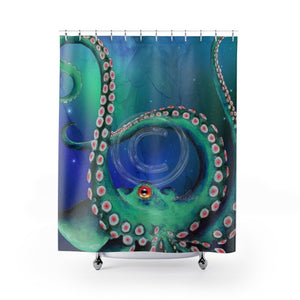 Octopus Nebula Galaxy Teal Art Shower Curtain 71 × 74 Home Decor
