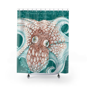 Octopus Orange Green Map Ink Shower Curtain 71 × 74 Home Decor